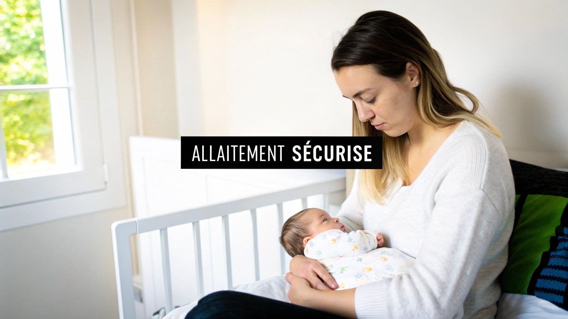 Une mère allaite son bébé avec tendresse, symbolisant l'allaitement sécurisé et le lien maternel.