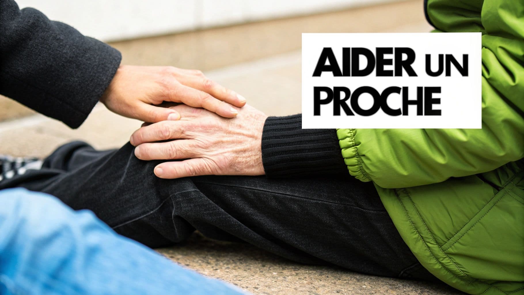 Une personne aide un proche tombé au sol, lui offrant soutien et réconfort.