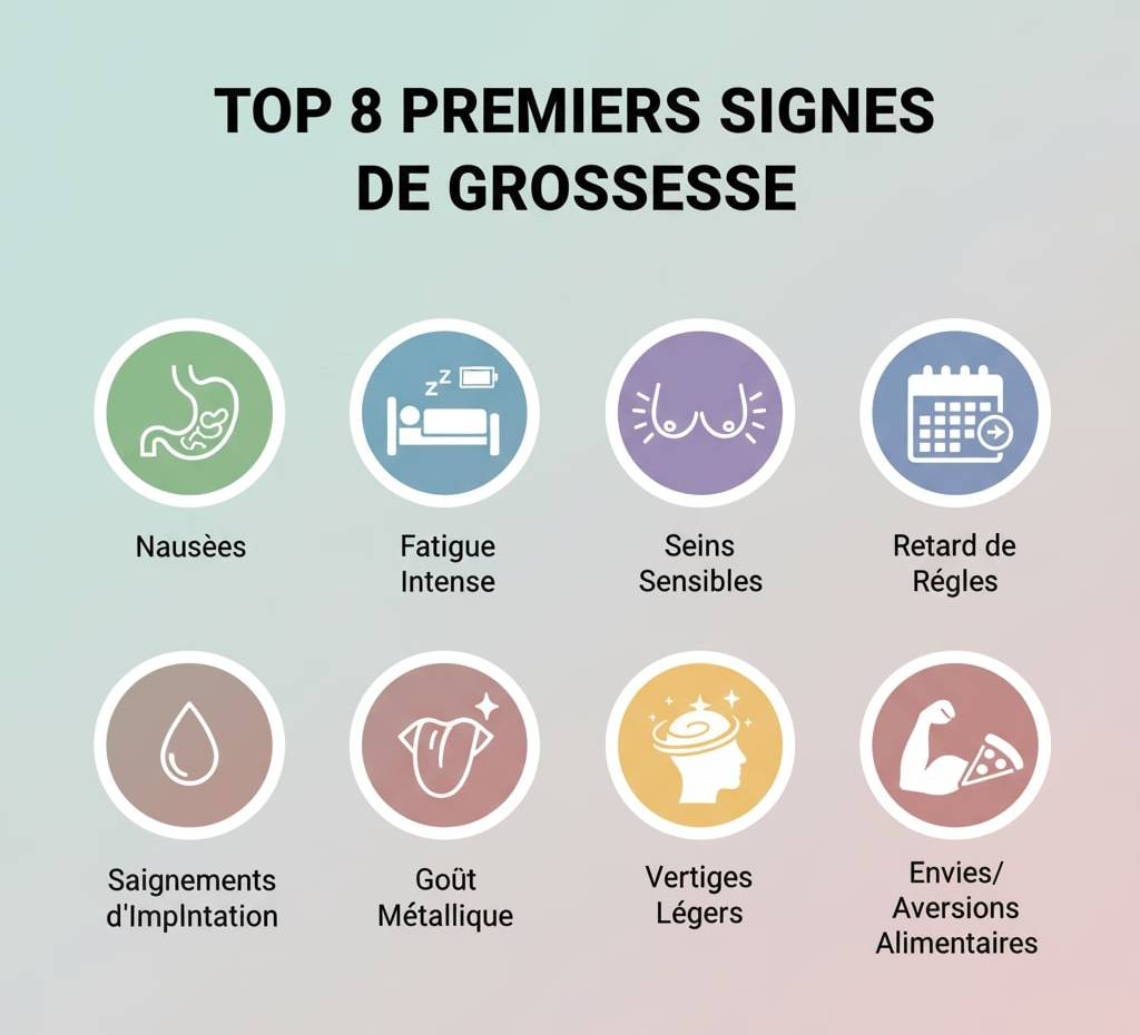 Infographie des 8 principaux symptômes de grossesse